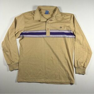 Ocean Pacific Long Sleeve Polo Shirt Striped Beige mens L VTG 80s Single Stitch